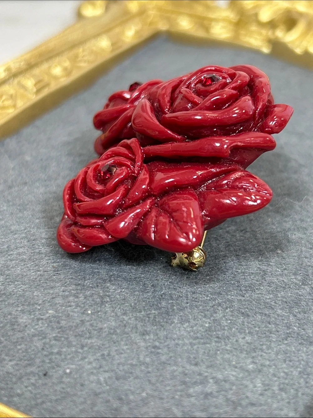 Vintage Red Rose Cluster Brooch - Women Accessories